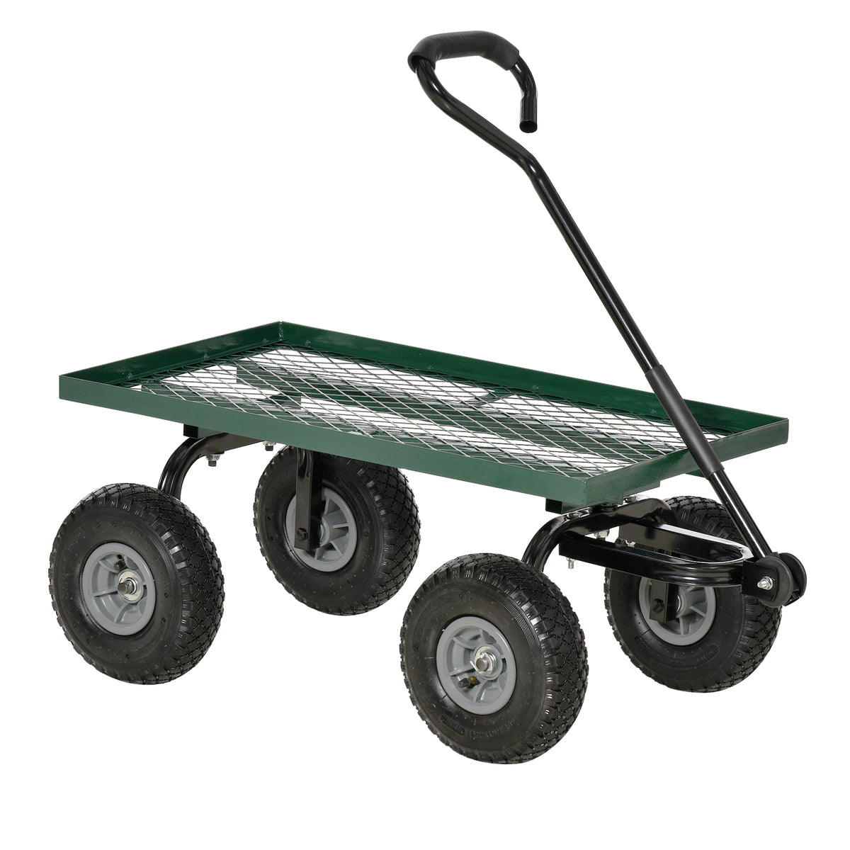 Chariot de transport jardin remorque à main charrette à bras 4 roues 94L x 48,5l x 100H cm charge max. 150 Kg métal vert-0