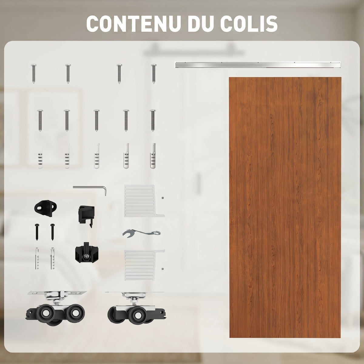 Porte Coulissante 90 x 210 cm Porte avec Kit de Quincaillerie Moderne Rail Silencieux Surface en PVC Imperméable Marron-6
