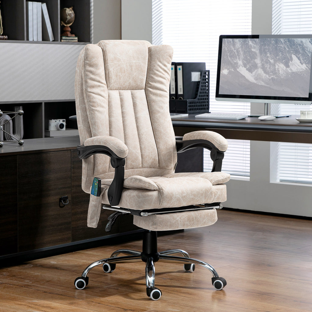 Fauteuil de bureau massant et chauffant avec hauteur réglable, dossier inclinable, repose-pied et télécommande, crème-9