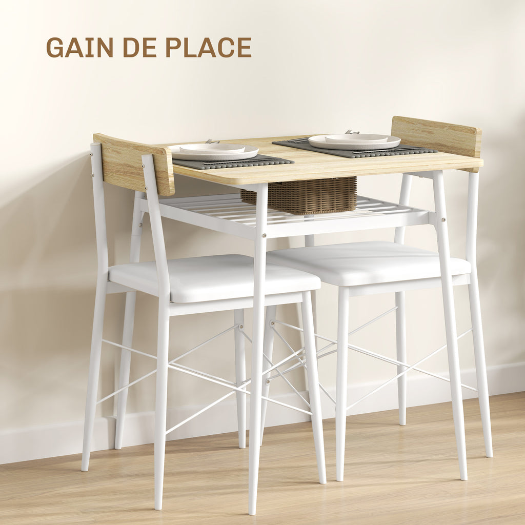 Ensemble table et chaises, table de cuisine avec chaises, structure en acier, avec 2 chaises encastrables, blanc chêne-5