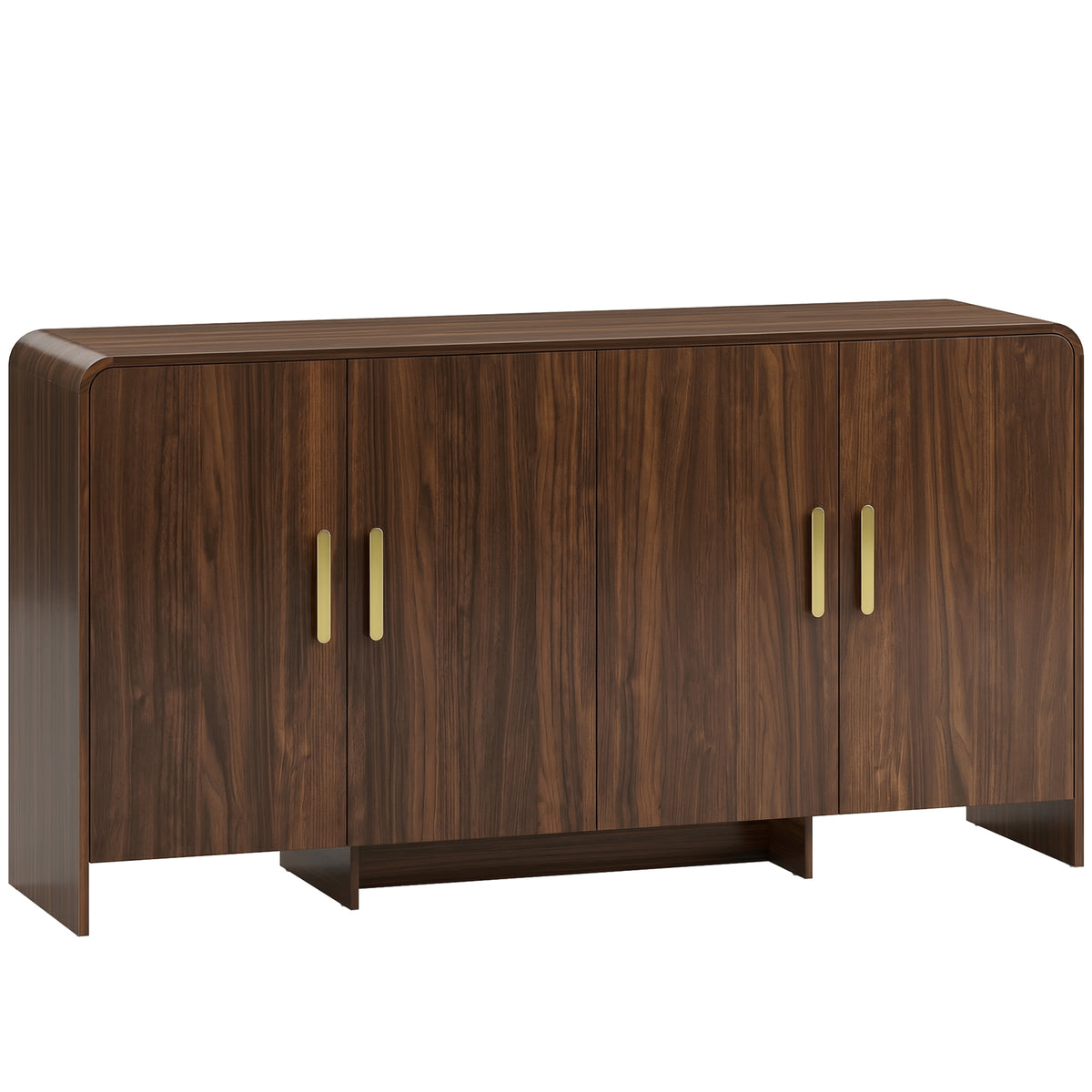 Buffet cuisine, meuble de rangement avec 4 portes à fermeture douce, 4 compartiments et bords arrondis, 152x40x80cm, noyer-0