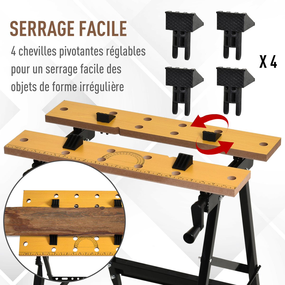 Établi pliant établi de serrage avec 4 serre-joints table de travail, charge 100 kg, 62,5x60,5x78,5cm, noir-6