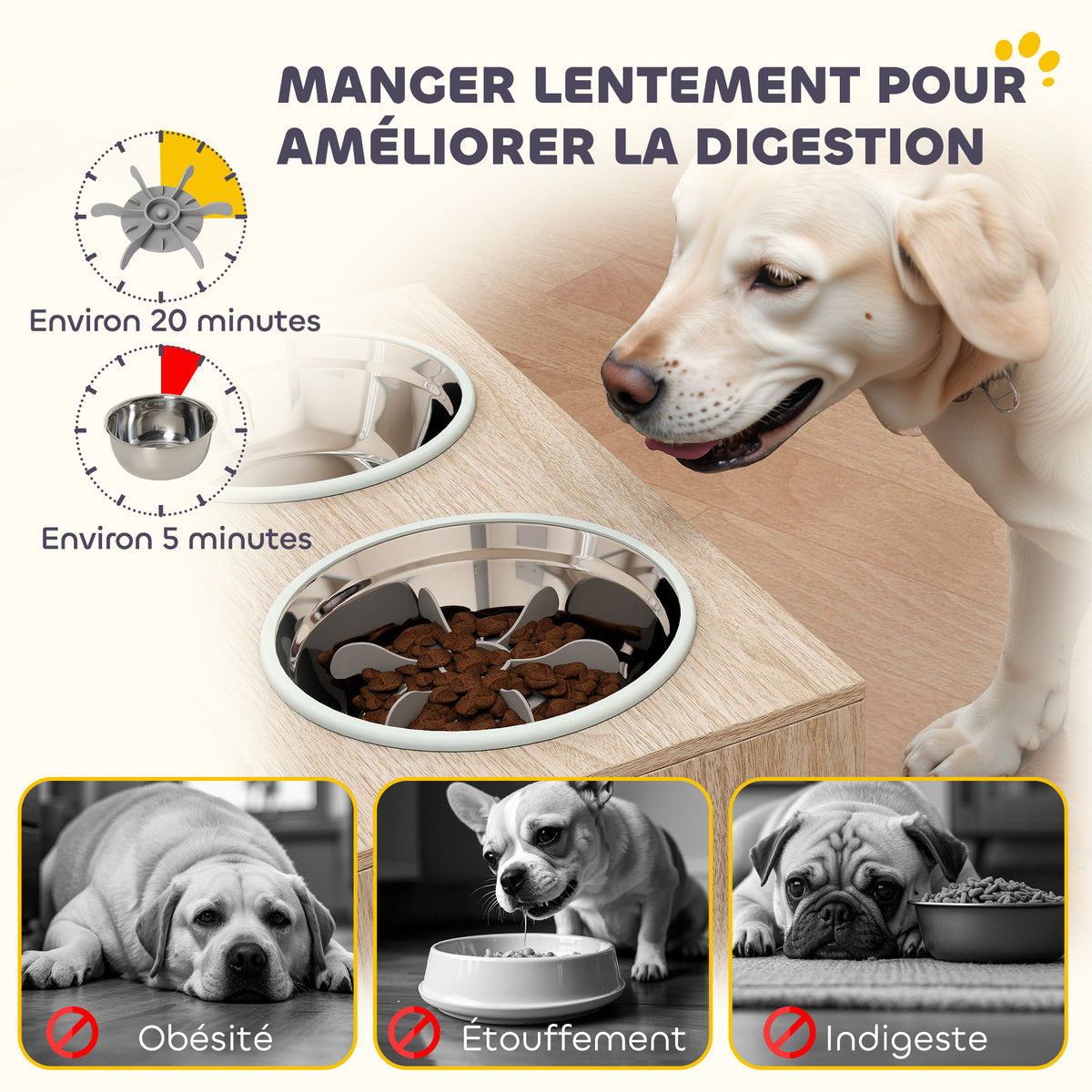Gamelles pour chiens surélevées porte-gamelles avec rangement de 40L, 2 bols en acier inoxydable 60 x 30 x 35,5 cm chêne-6