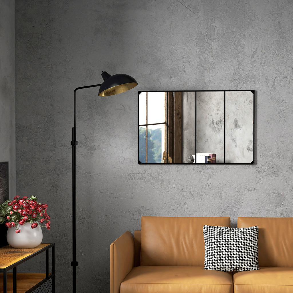 Miroir mural verrière rectangulaire style industriel, horizontal ou vertical avec 4 crochets, en métal noir 109 x 69 cm-9