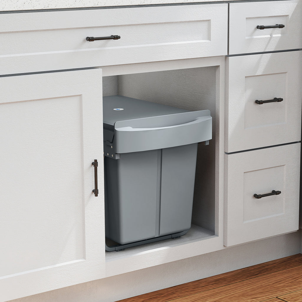 Poubelle cuisine, poubelle sous évier coulissante encastrable avec 2 x 20 L compartiments amovibles, 52x33,5x41cm, gris-9