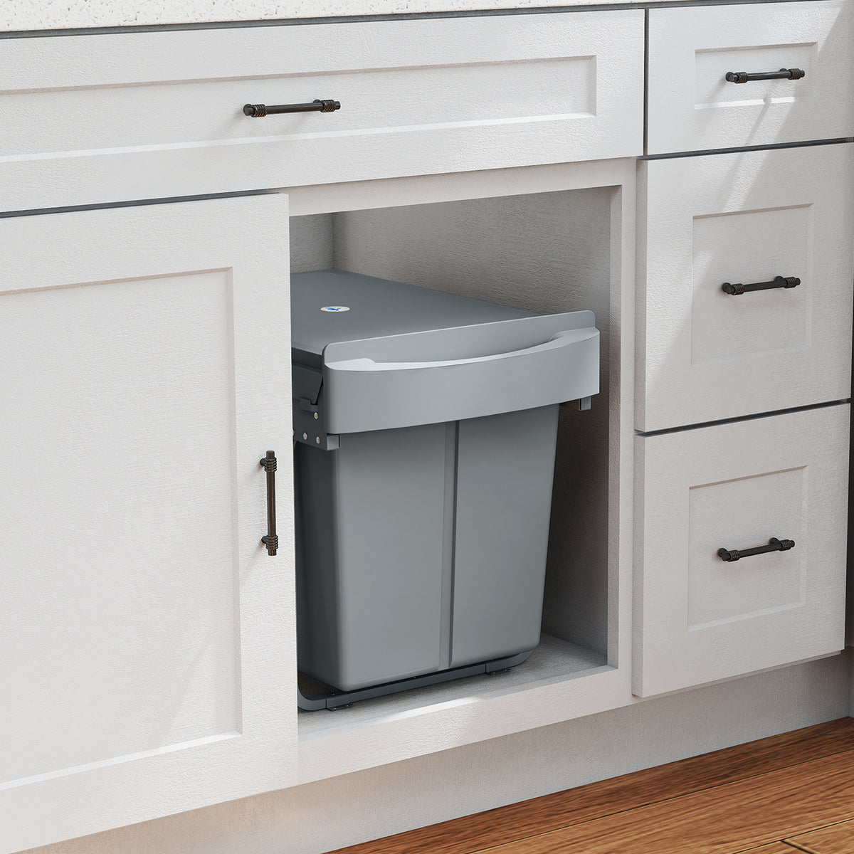 Poubelle cuisine, poubelle sous évier coulissante encastrable avec 2 x 20 L compartiments amovibles, 52x33,5x41cm, gris-9
