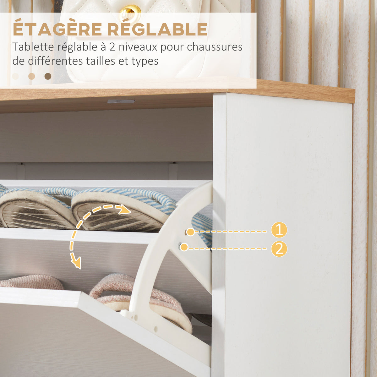 Meuble à chaussures style scandinave 3 abattants 70 x 23,5 x 122 cm blanc-4