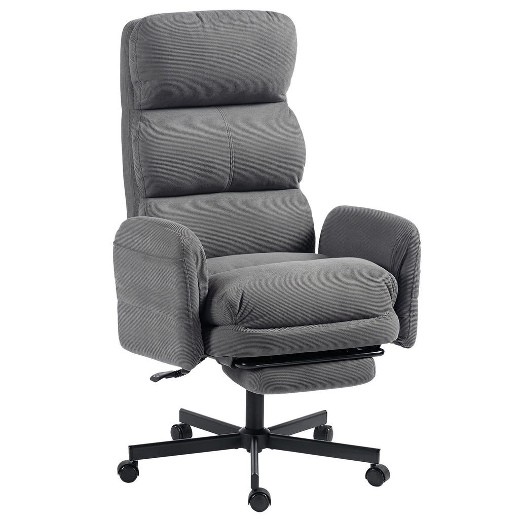 Chaise Bureau Ergonomique, Accoudoirs Rabattables, Appui-tête Réglable, Fauteuil Bureau Inclinable Velours Côtelé, Gris-0