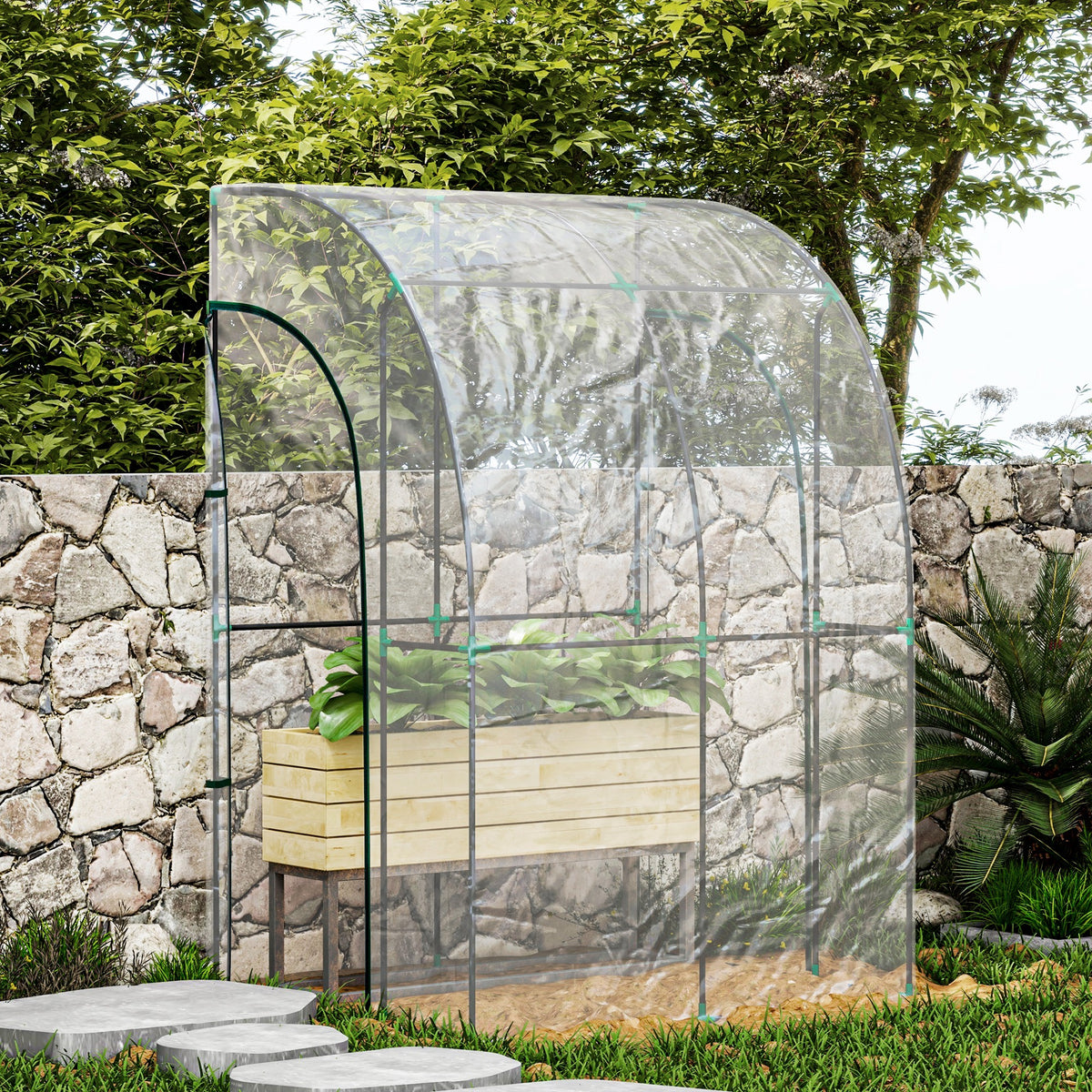 Serre de Jardin adossée serre adossée 2 portes zippées enroulables acier PVC transparent-7