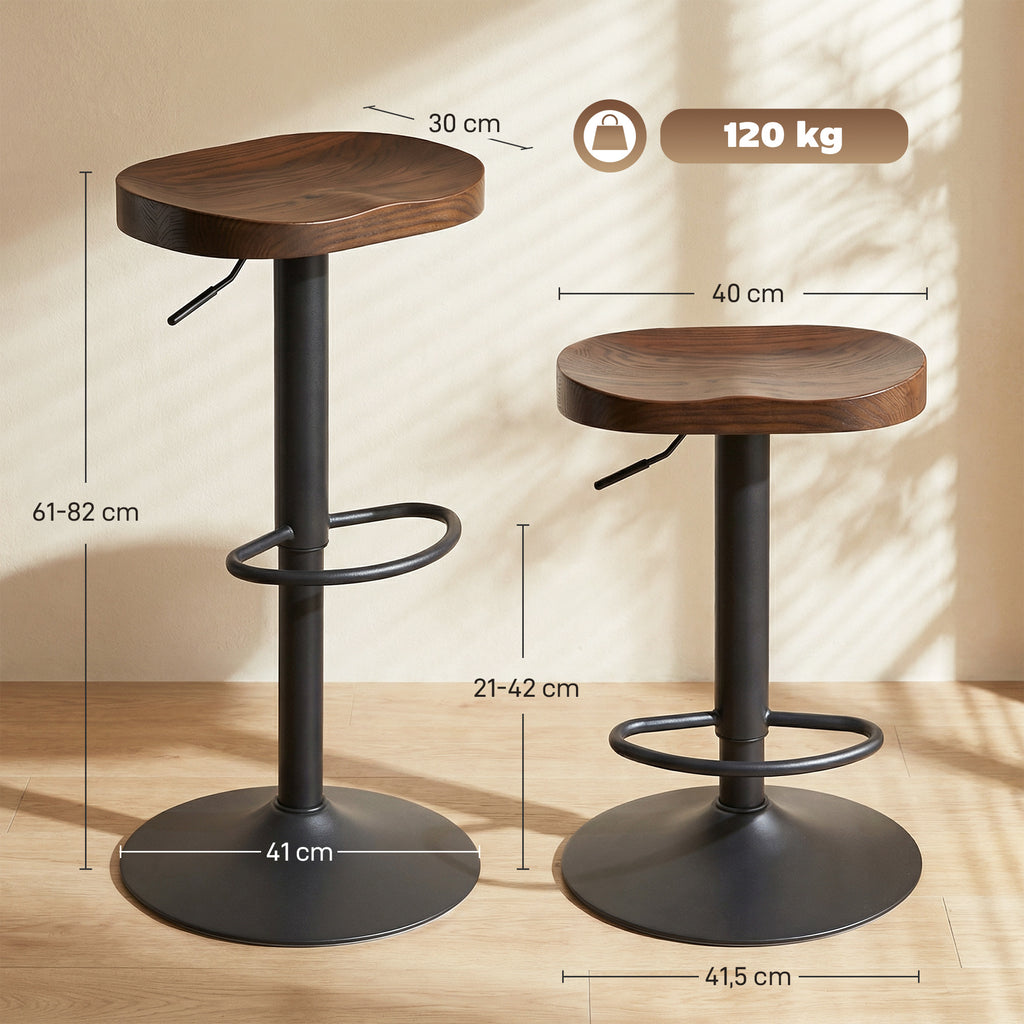 Tabourets de Bar Lot de 2 Réglables Pivotants Chaises de Cuisine avec Siège en Bois d'Orme Marron Foncé-2