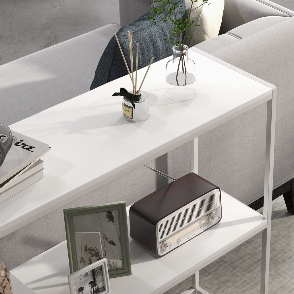 Table console en acier 2 étagères design moderne pour salon entrée couloir 100 x 30 x 87 cm blanc-7