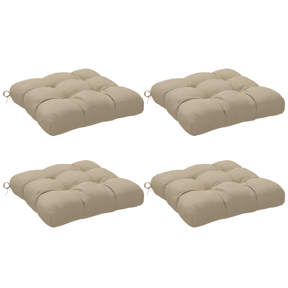 Lot de 4 coussins de chaise de jardin, coussins extérieurs capitonné, rembourrage 10 cm avec attaches, 48 x 48 cm kaki-0