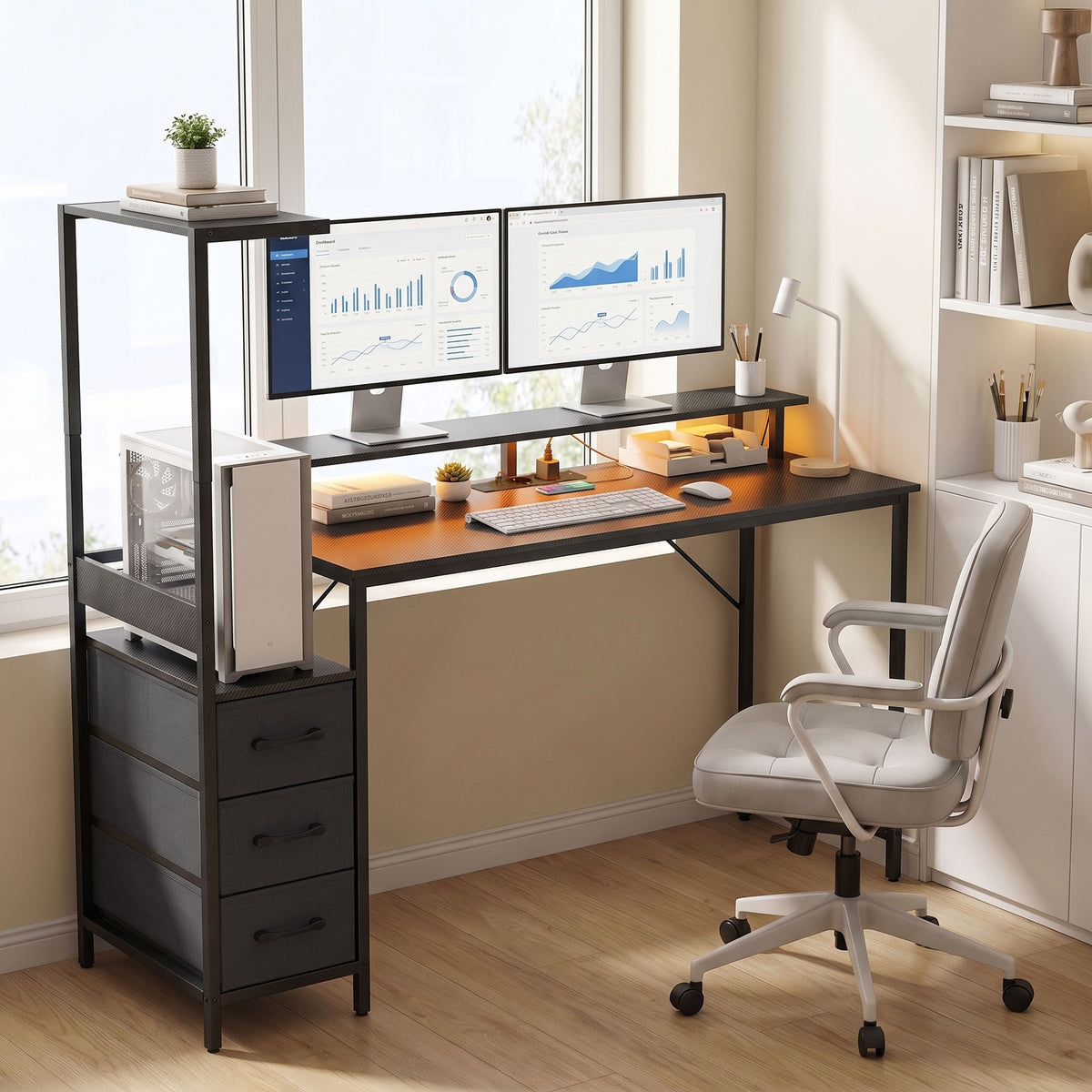 Bureau Gaming 147 x 47 cm, Éclairage RGB, Prises et Ports USB, Support pour Unité Centrale Réglable et Réversible, Noir-8