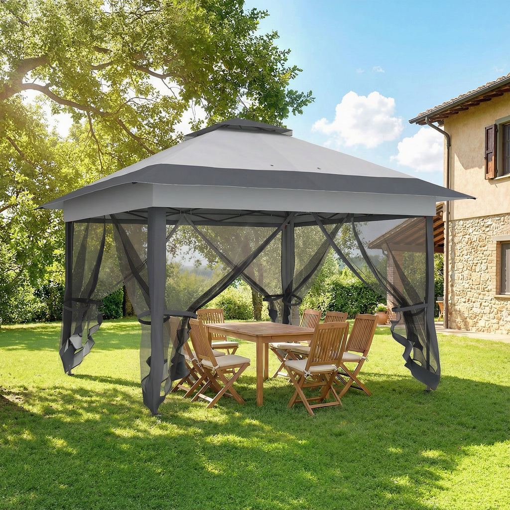Tonnelle barnum de jardin pop-up pliant acier polyester moustiquaires + sac de transport à roulettes gris-1