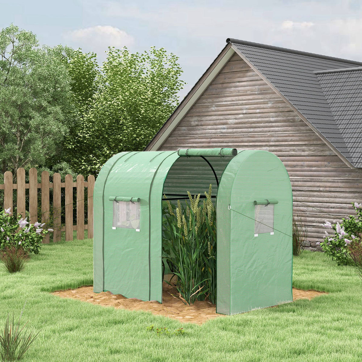 Serre de jardin 1,8 m² dim. 1,85L x 0,9l x 1,5H m 2 Portes zippées déroulantes 4 fenêtres enroulables Acier PE Vert-9