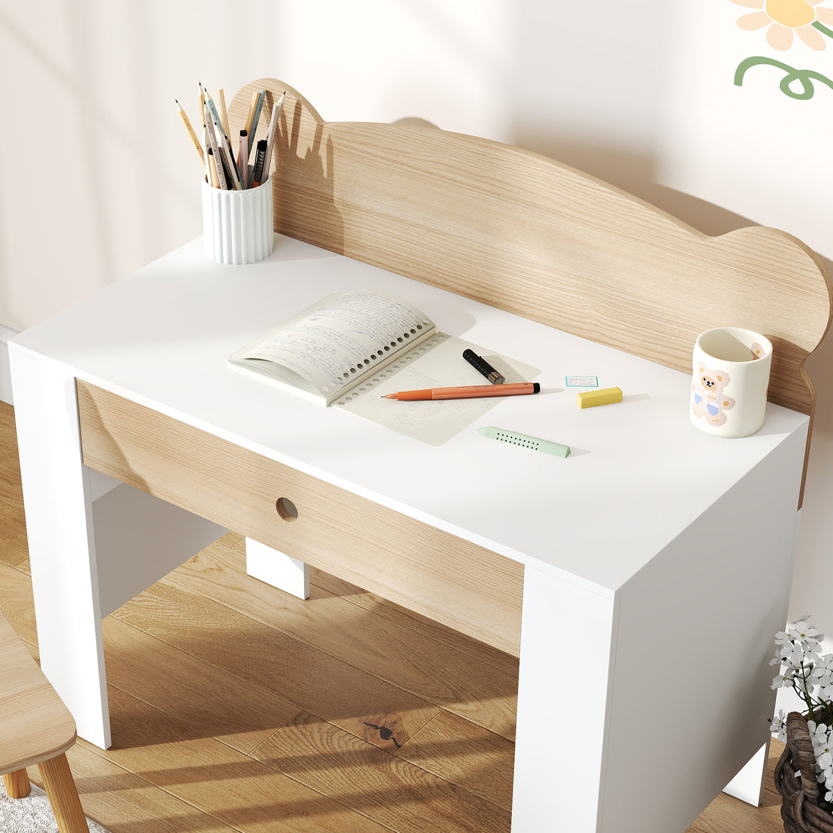 Bureau enfant avec chaise, table enfant et chaise avec tiroir et large plateau, 80 x 41 x 74,5 cm, bois naturel-8
