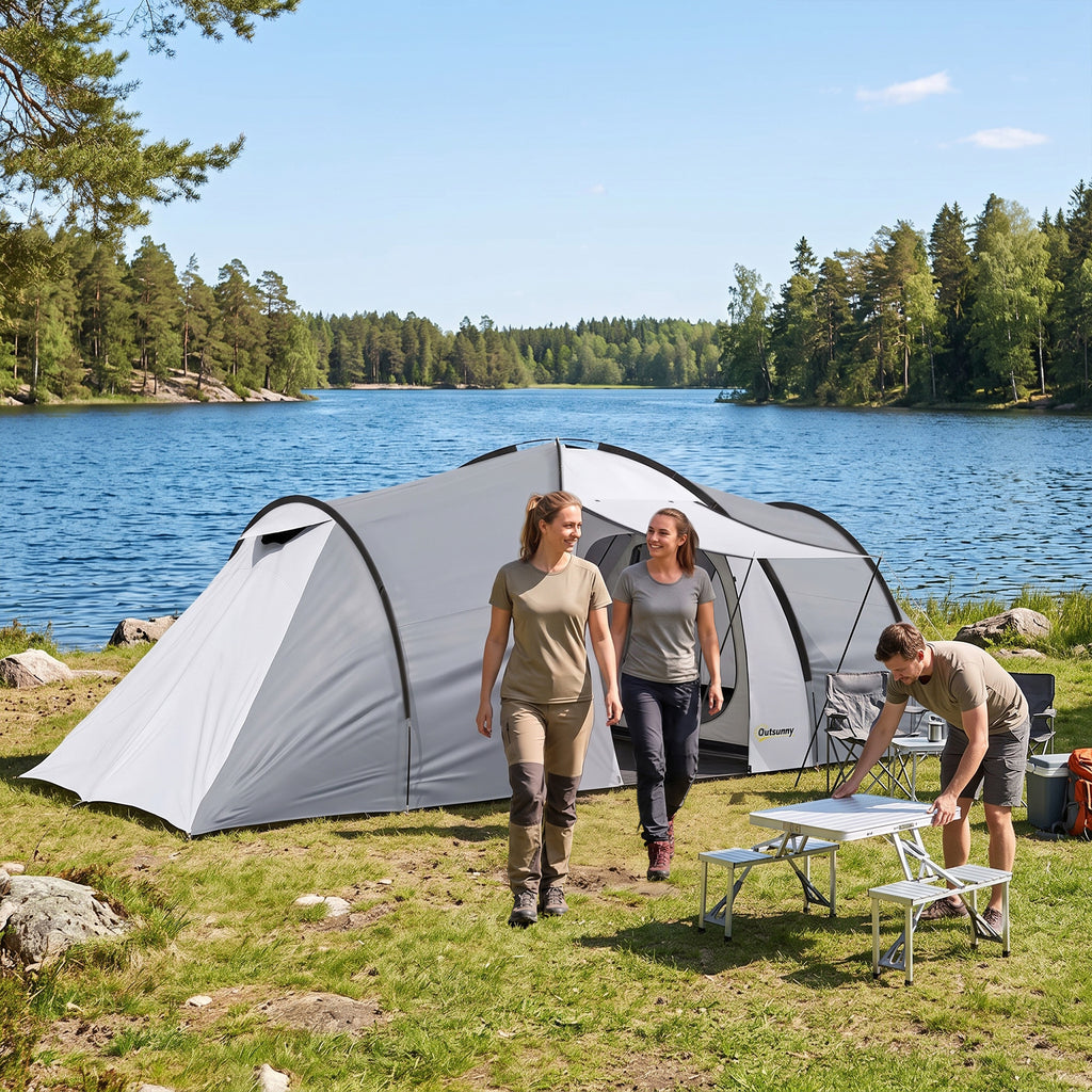 Tente de camping familiale 4 personnes dôme 2 chambres 1 séjour et 1 auvent anti-UV Imperméable 2000 mm multicolore