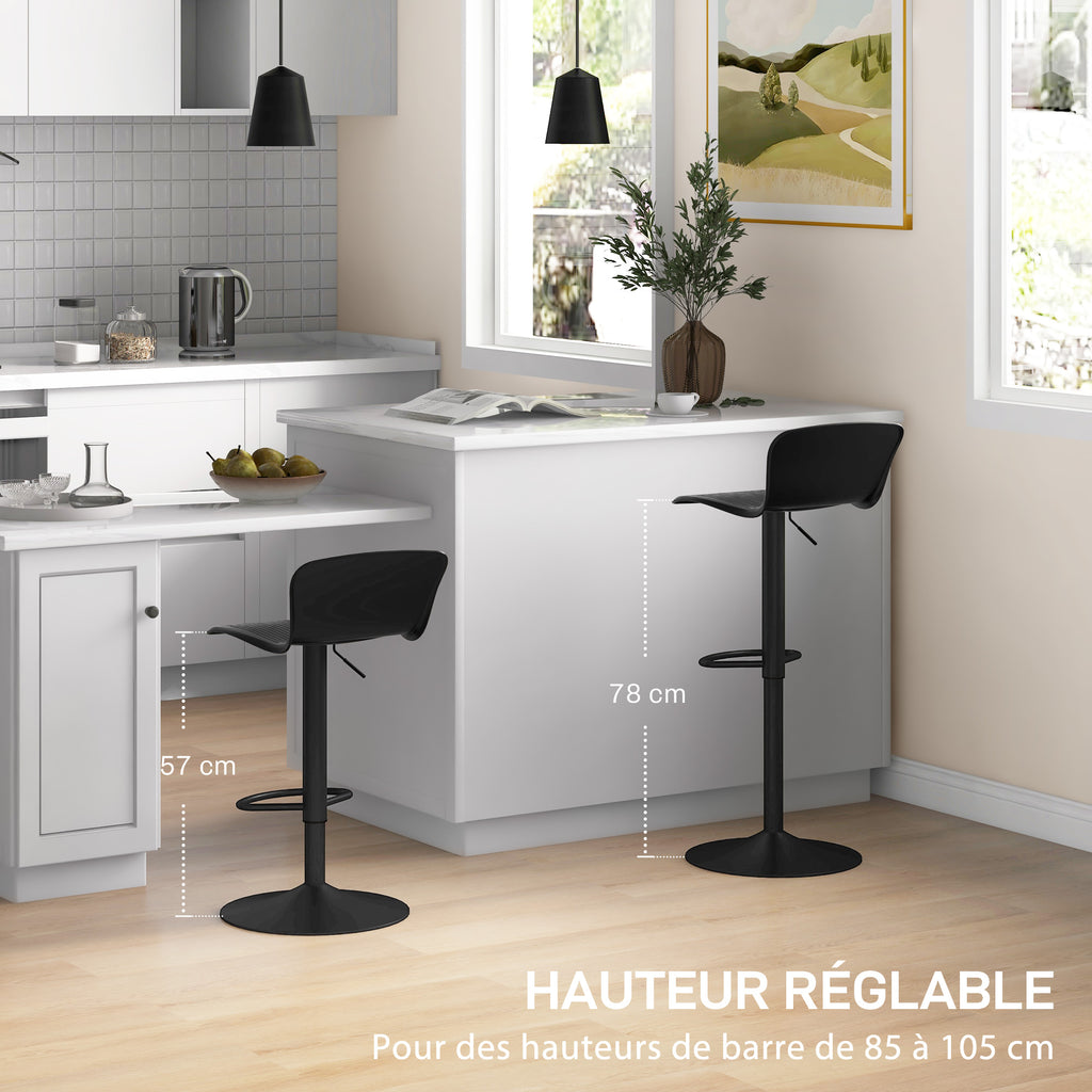 Lot de 2 tabourets de bar, chaises de bar réglable en hauteur, dossier et repose-pieds, 38,5x40x76,5-97,5cm, noir-4