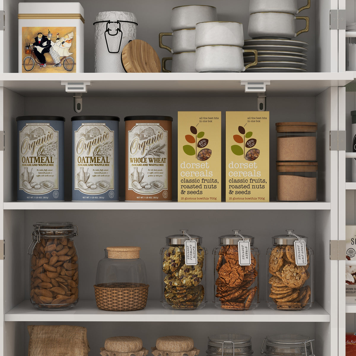 Armoire de cuisine buffet cuisine avec placards, étagère réglable et porte-épices, 60 x 35 x 166 cm, blanc-8