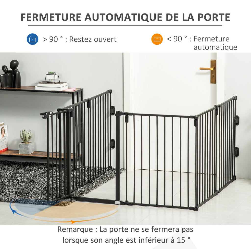 Barrière de sécurité barrière de protection cheminée parc enclos chien pliable modulable 6 panneaux avec porte sans perçage 362,5 x 76 cm noir-5