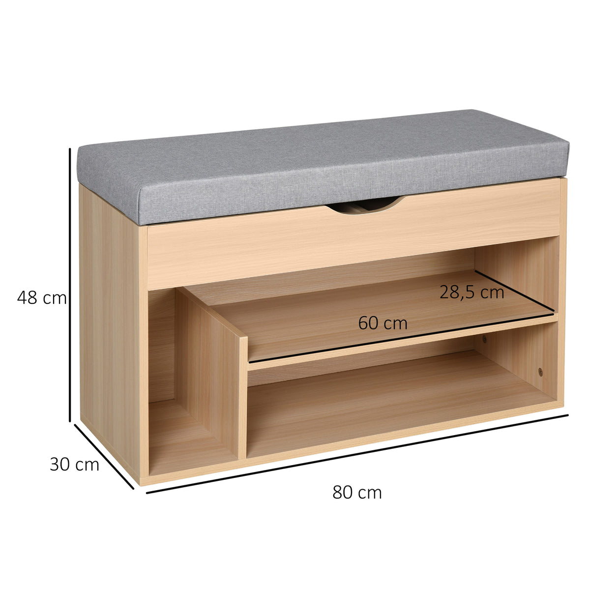 Meuble Chaussures Banc à Chaussures 2 Niveaux Rangement, Niche + Coffre intégré avec Coussin Beige Gris-2
