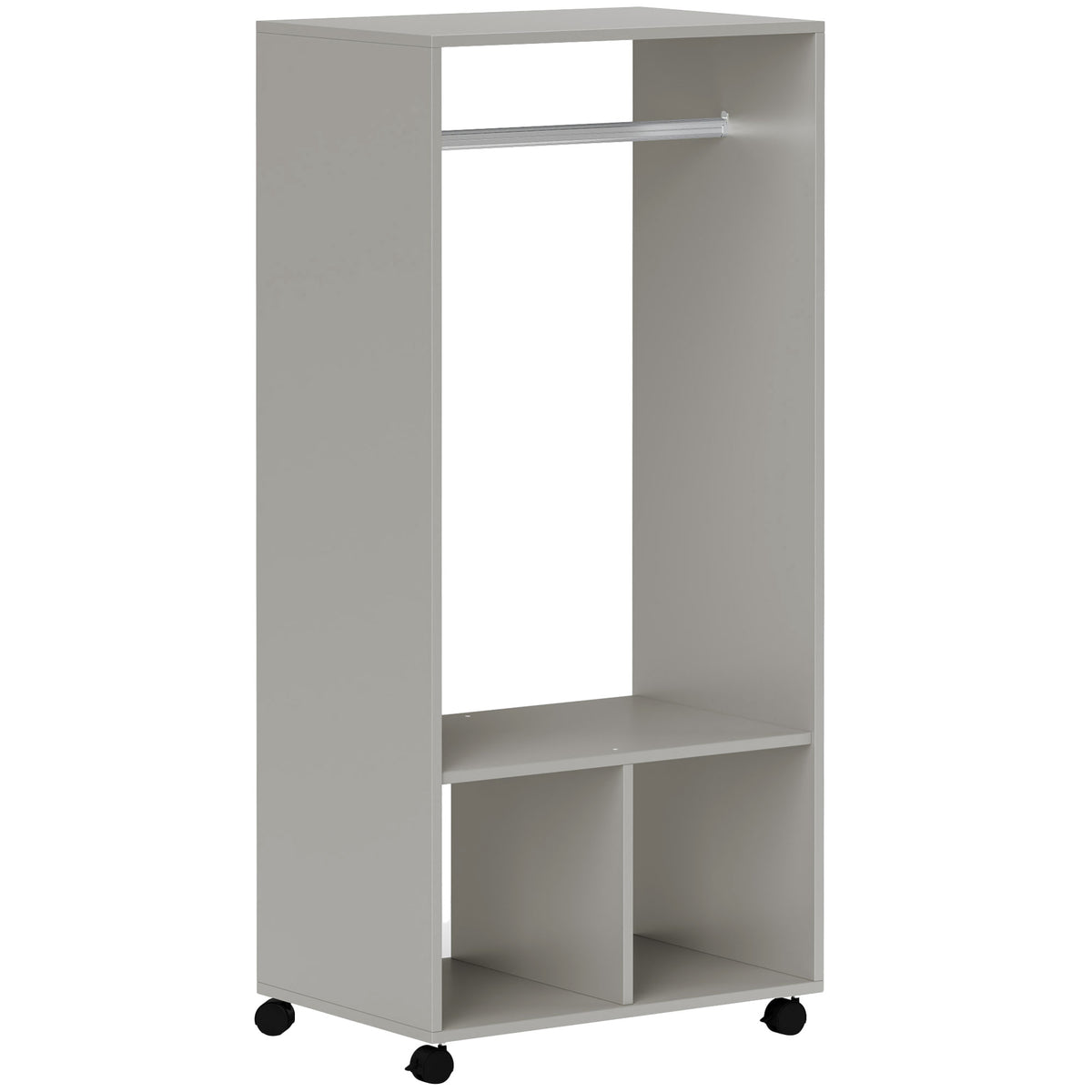 Armoire penderie étagère 2 niches penderie 4 roulettes pivotantes dim. 60L x 40l x 128H cm gris-0