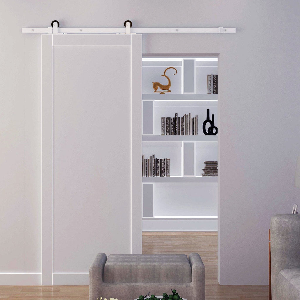 Kit de porte coulissante quincaillerie grange à porte coulissante en acier au carbone longueur de rail 183 cm blanc-9