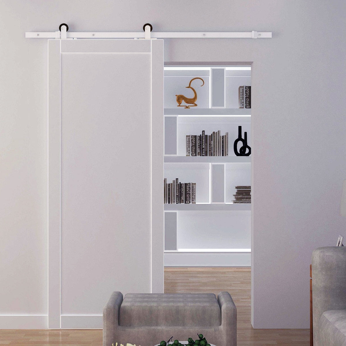 Kit de porte coulissante quincaillerie grange à porte coulissante en acier au carbone longueur de rail 183 cm blanc-9