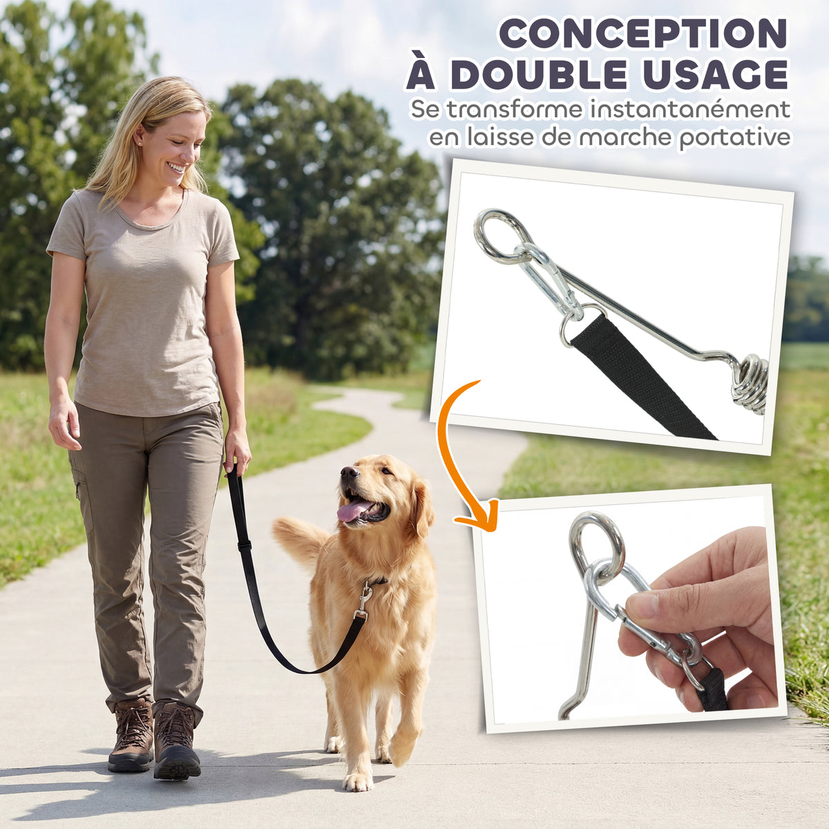 Laisse de Vélo pour Chien 180 cm en Inox , Fixation Rapide, Ressort Amortisseur, Sangle Ajustable, Argent-5