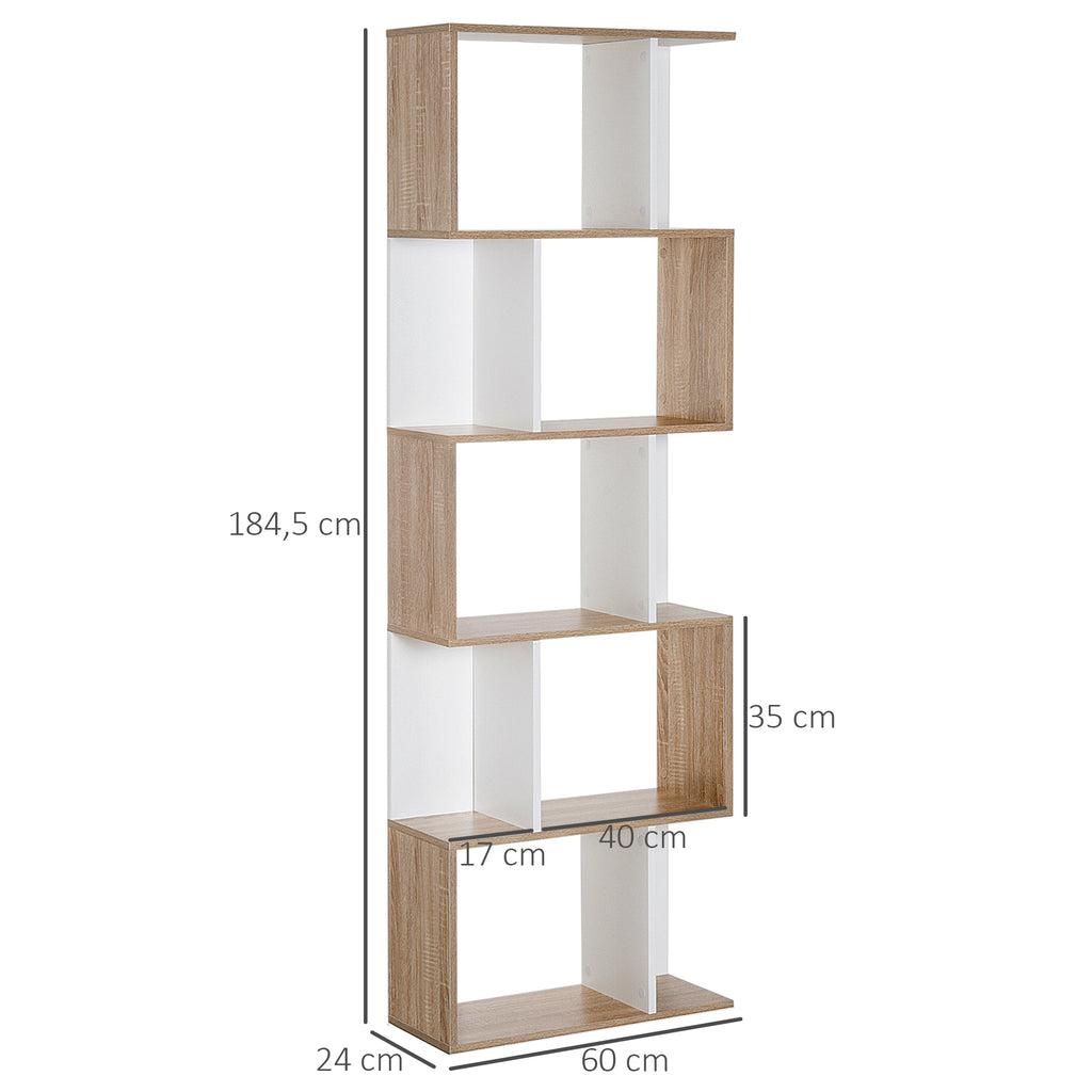 Bibliothèque à 5 niveaux, meuble de rangement en forme de S avec étagères, étagère de rangement blanc-2