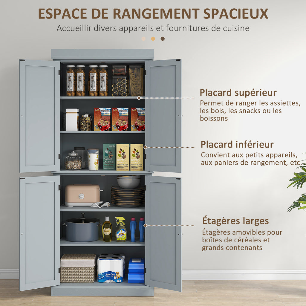 Armoire de cuisine buffet cuisine style moderne avec placards, étagères réglables, 76 x 40,5 x 184 cm, gris-3