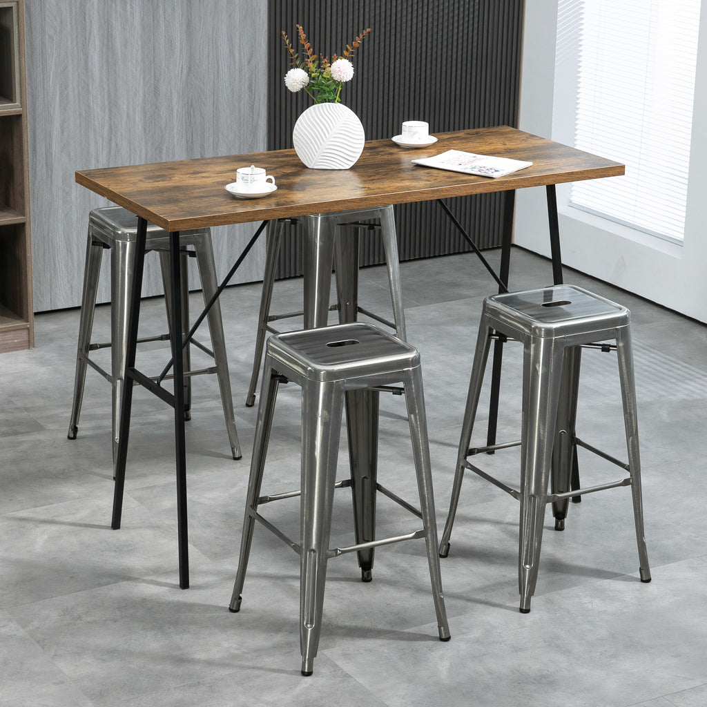 Lot de 4 tabourets de bar industriel empilables hauteur assise 76 cm métal argent-7