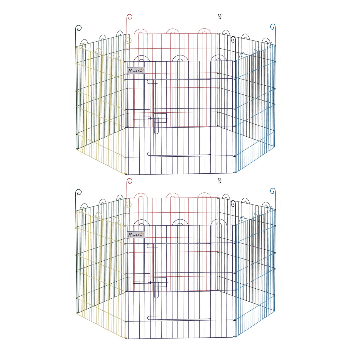 Lot de 2 enclos pliant en métal pour chiens lapins rongeurs petits animaux intérieur et extérieur 6 panneaux avec porte-0