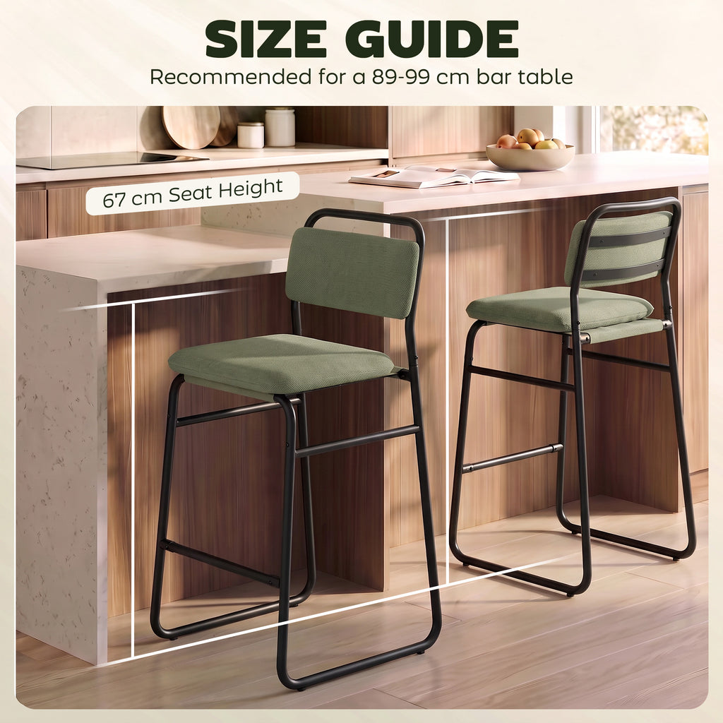 Lot de 2 Tabourets de Bar, Chaises de Bar en Velours, Assise Rembourrée 67H cm, Dossier et Repose-Pieds, Vert-7