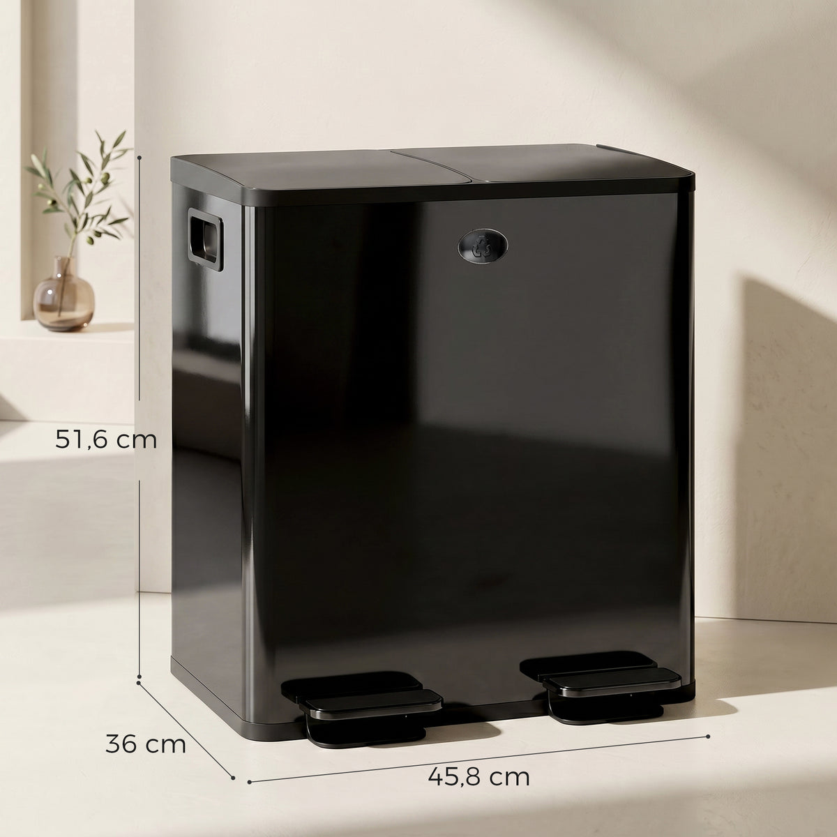 Poubelle de cuisine 2 compartiments de 2 x 20L, acier inoxydable, couvercle à fermeture douce, 45,8x36x51,6cm, noir-2