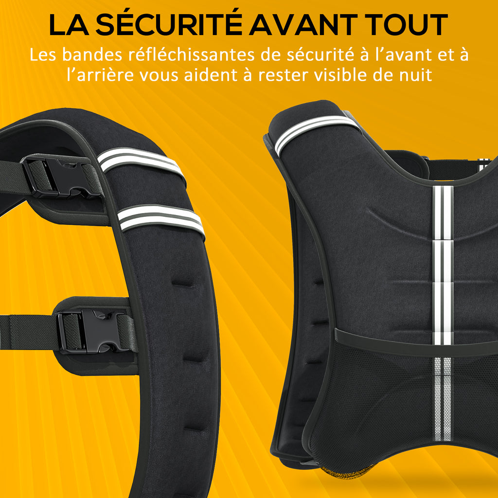 Gilet lesté de 10 kg, veste lestée, pour homme et femme, avec poche de rangement, tissu Oxford, sable métallique, noir-6