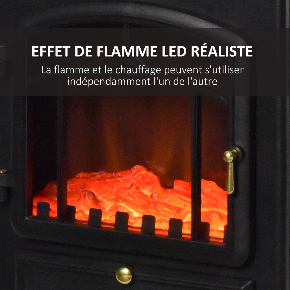 Cheminée électrique à Effet de Flamme poêle Style rétro Thermostat 1000/2000 W Anti surchauffe Noir-4
