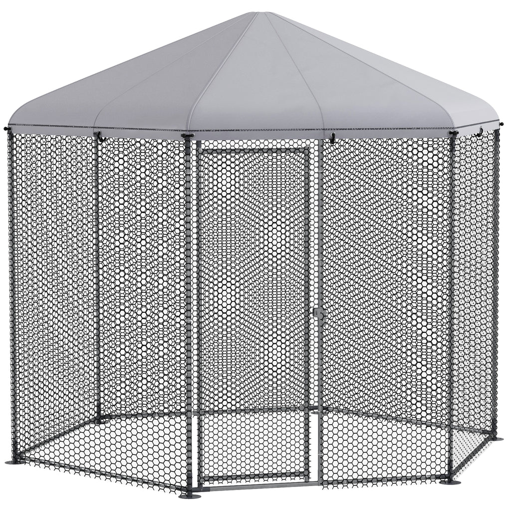Enclos poulailler extérieur 5 m² parc grillagé dim. 2,8L x 2,45l x 2,46H - espace couvert - 5/8 poules-0