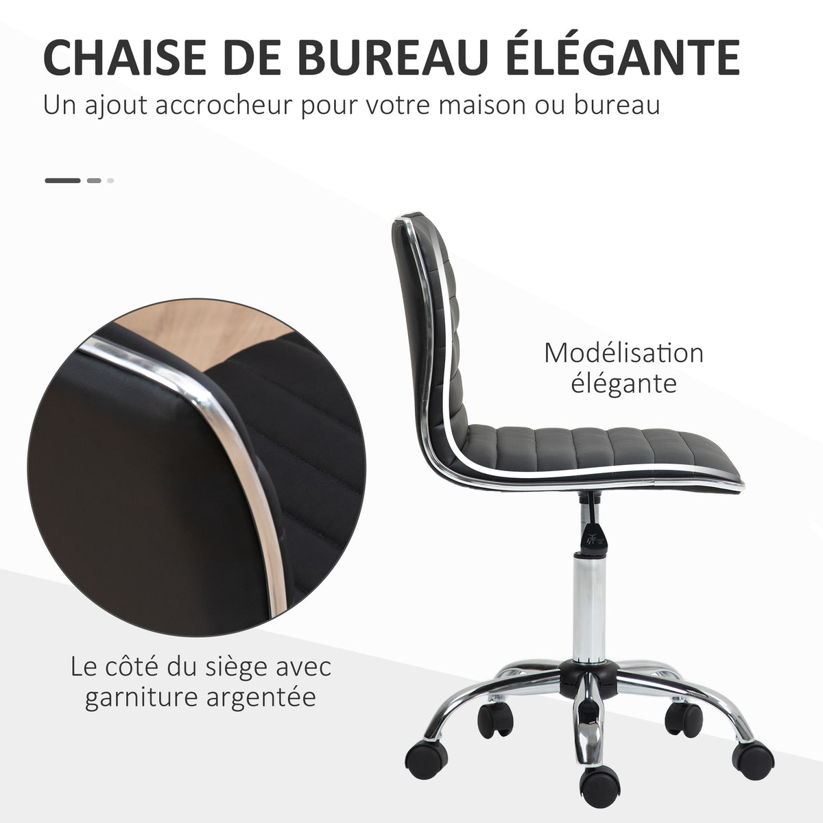 Chaise bureau fauteuil de bureau à roulettes pivotante hauteur réglable siège rembourrée 48 x 52 x 78-90 cm noir-4