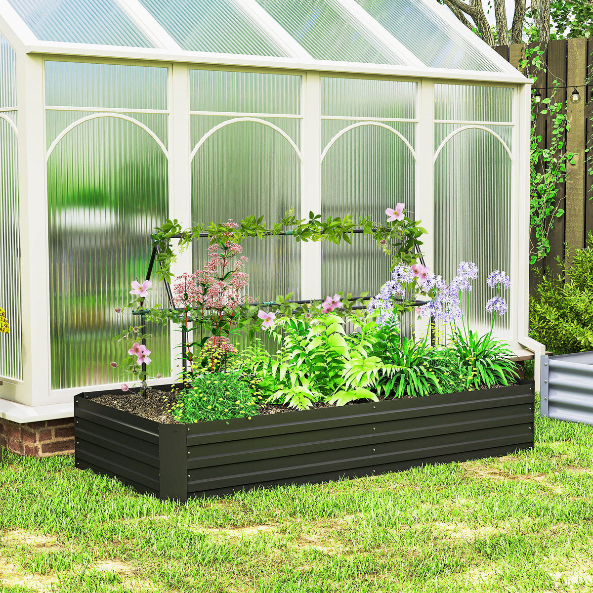 Carré potager jardinière rectangulaire en acier galvanisé tuteurs pour tomates et plantes grimpantes 180 x 90 x 29,5 cm-9