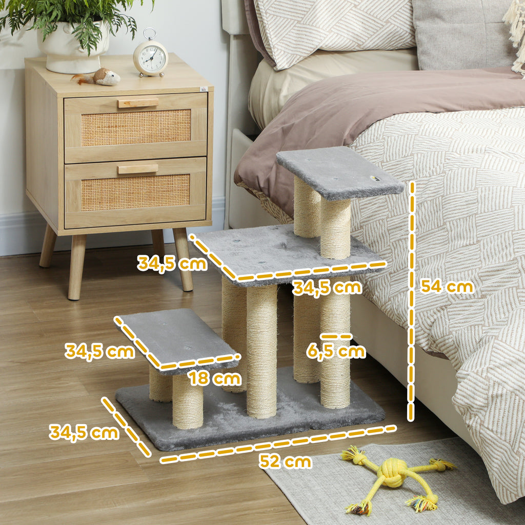 Escalier pour animaux domestiques réglable 3 marches échelle pour chat chien griffoirs en sisal balle 52x34,5x54cm gris-2