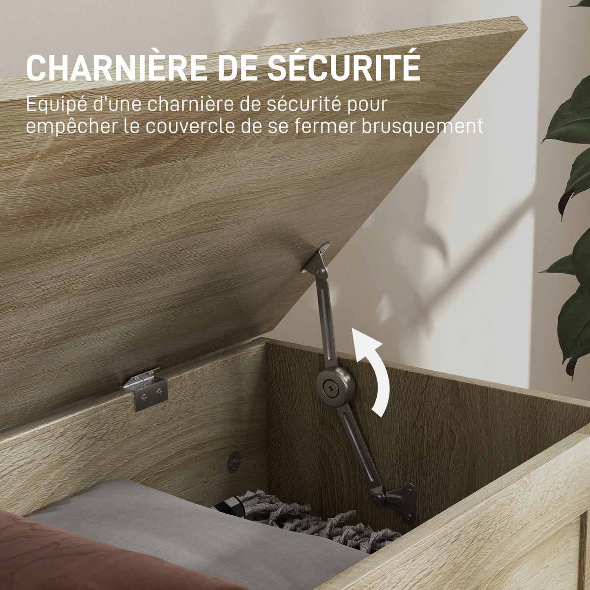 Coffre de rangement, coffre à jouets, avec charnière de sécurité, pour salon, en bois, 80 x 40 x 45 cm, bois naturel-4