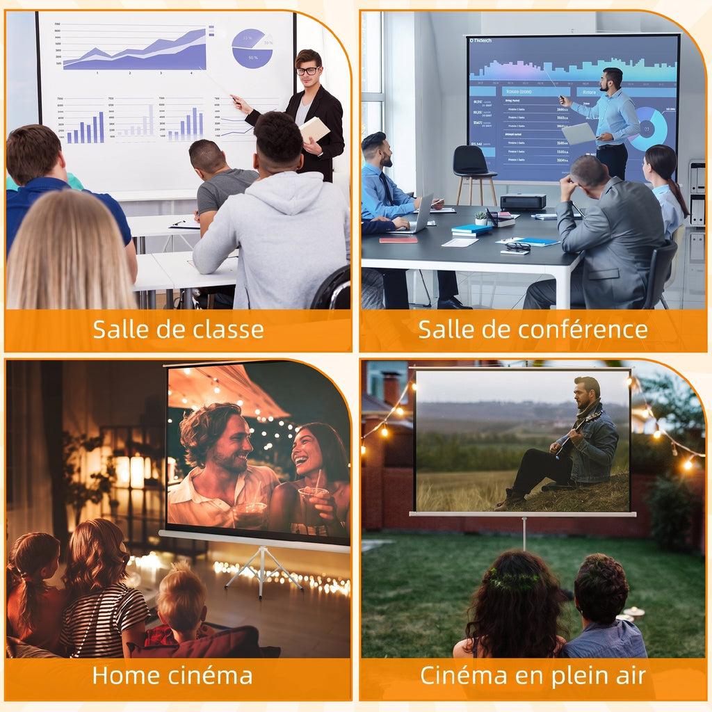 Écran de projection avec trépied pliable 120 pouces 4K HD 4:3, écran vidéoprojecteur réglable en hauteur, blanc-5
