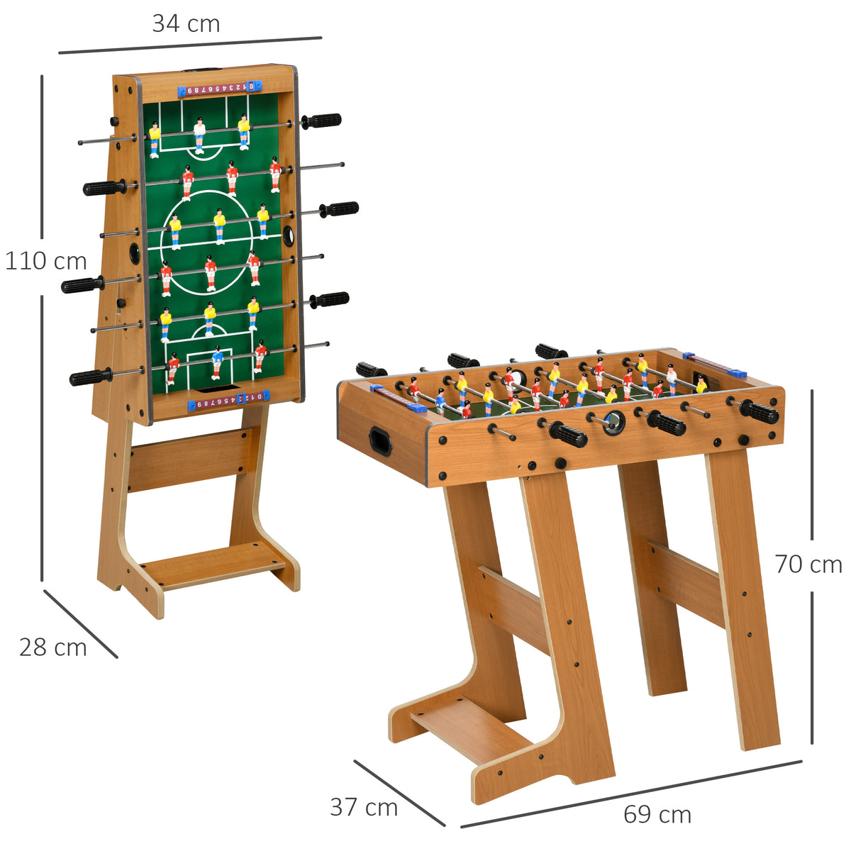Babyfoot pliable en bois avec 18 joueurs, 2 ballons, 6 tiges et tableau de bord, pour adulte et enfant,  69 x 37 x 70 cm-2
