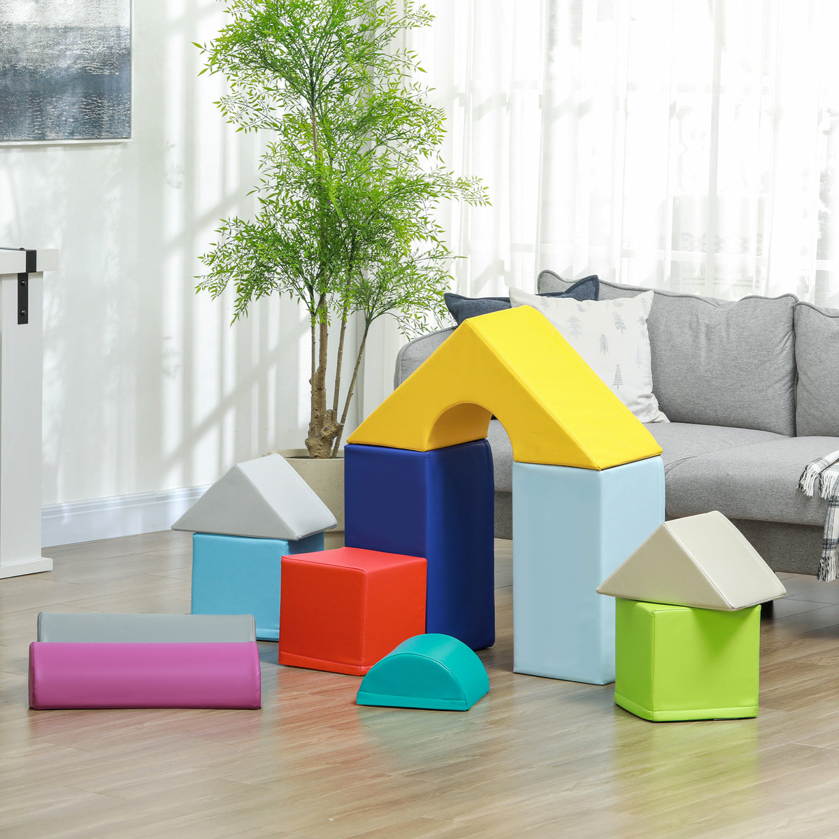 Parcours de motricité bébé 11PCS, module motricité bébé en mousse avec housse en polyuréthane et remplissage en EPE, multicolore-1