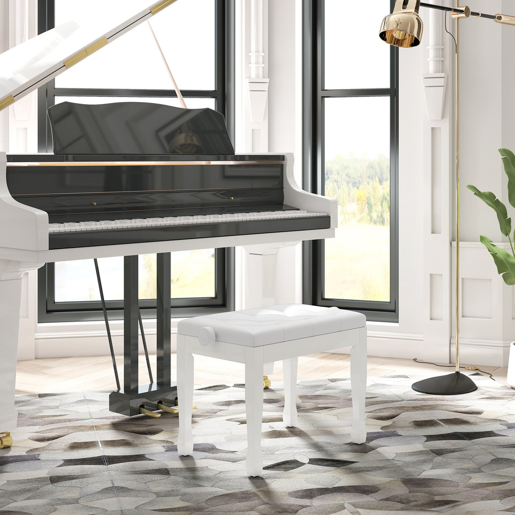 Banc de piano, banc de clavier réglable en hauteur en bois massif, siège rembourré, 64 x 35 x 45-55 cm, blanc-6