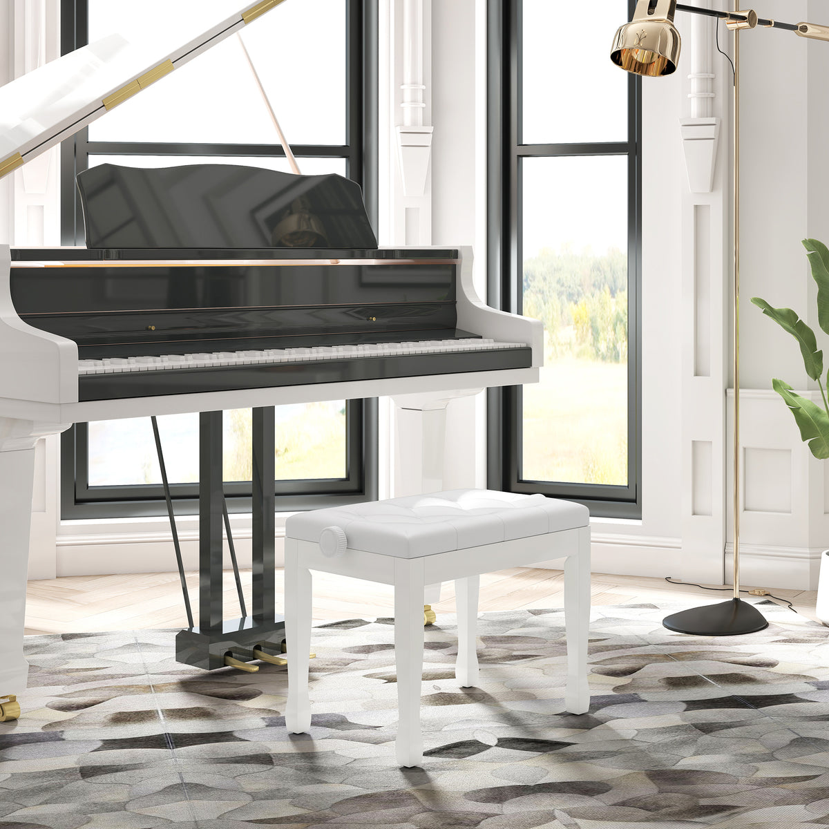 Banc de piano, banc de clavier réglable en hauteur en bois massif, siège rembourré, 64 x 35 x 45-55 cm, blanc-6