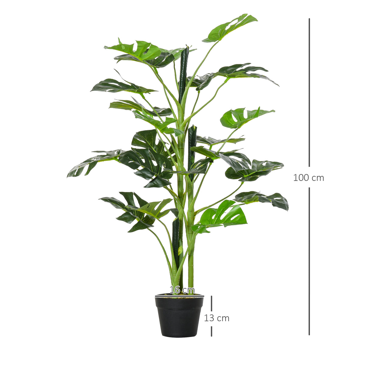 Plante artificielle modèle Monstera avec 21 feuilles en pot ciment, intérieur ou extérieur, dim. Ø16 x 100H cm-2