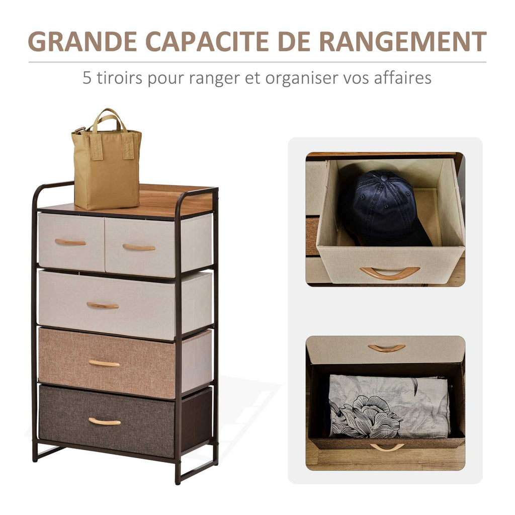 Commode Meuble de Rangement 5 tiroirs Pliables en Tissu 58 x 29 x 99 cm Multicolore-4