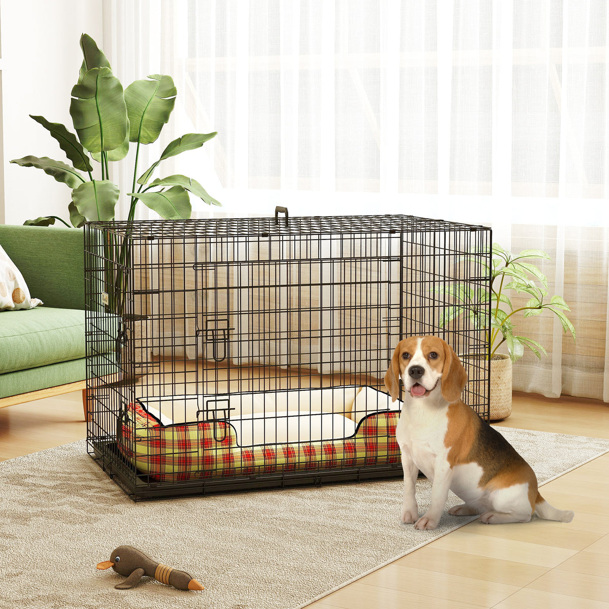 Cage caisse de transport pliante pour chien en acier 2 portes verrouillables 106L x 71,5l x 76H cm noir-1